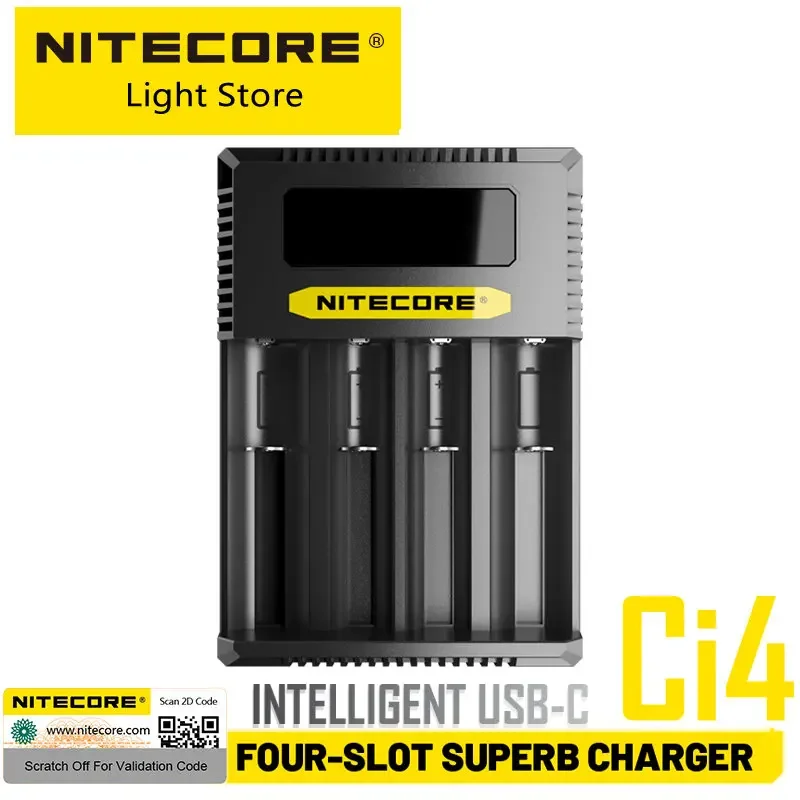 NITECORE Ci4 Four Slots Intelligent USB-C Battery Charger 18W QC PD Fast Superb  For IMR Li-ion 18650 14500 26650  AA AAA
