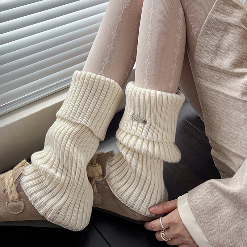 محبوك لوليتا تدفئة الساق المرأة الجوارب الطويلة الخريف الشتاء الصوف غطاء للقدم الذراع أدفأ Y2K الكروشيه كومة الجوارب أصفاد للأحذية عالية الرقبة #3