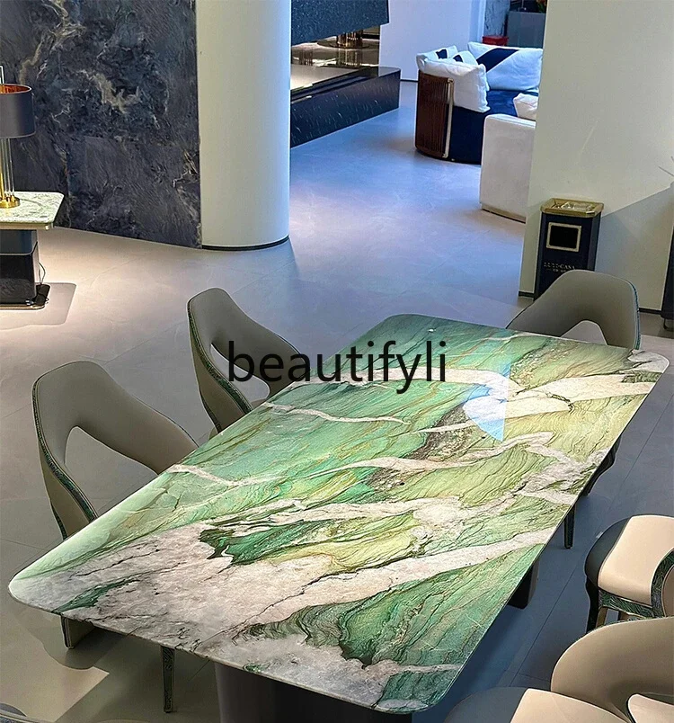 

Natural Patek Jade green luxury stone dining table green natural marble dining table Italian light luxury dining table