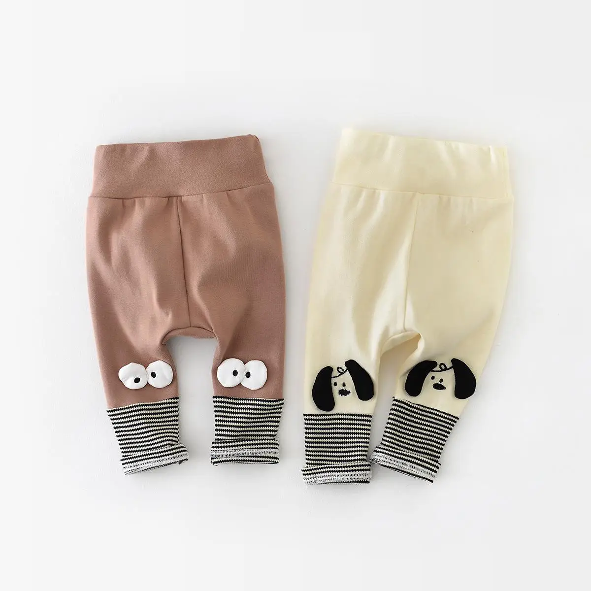 2024 Fashion Infant Spring Thin Cartoon Leggings Boy Girl Children High Waist Splicing Striped Pants Baby Cotton Casual Trousers