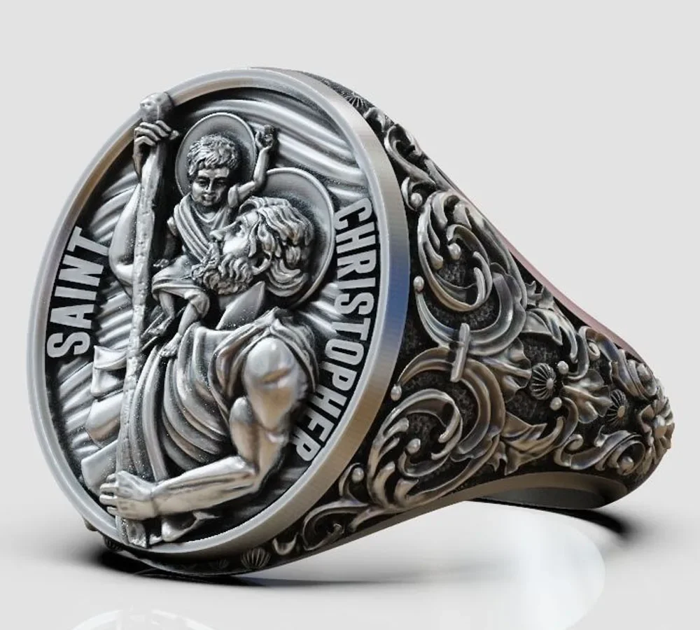 11g Rings Saint Christopher and baby Jesus Artistic Relief Gifts Customized 925 SOLID STERLING SILVER Many Sizes 8-13