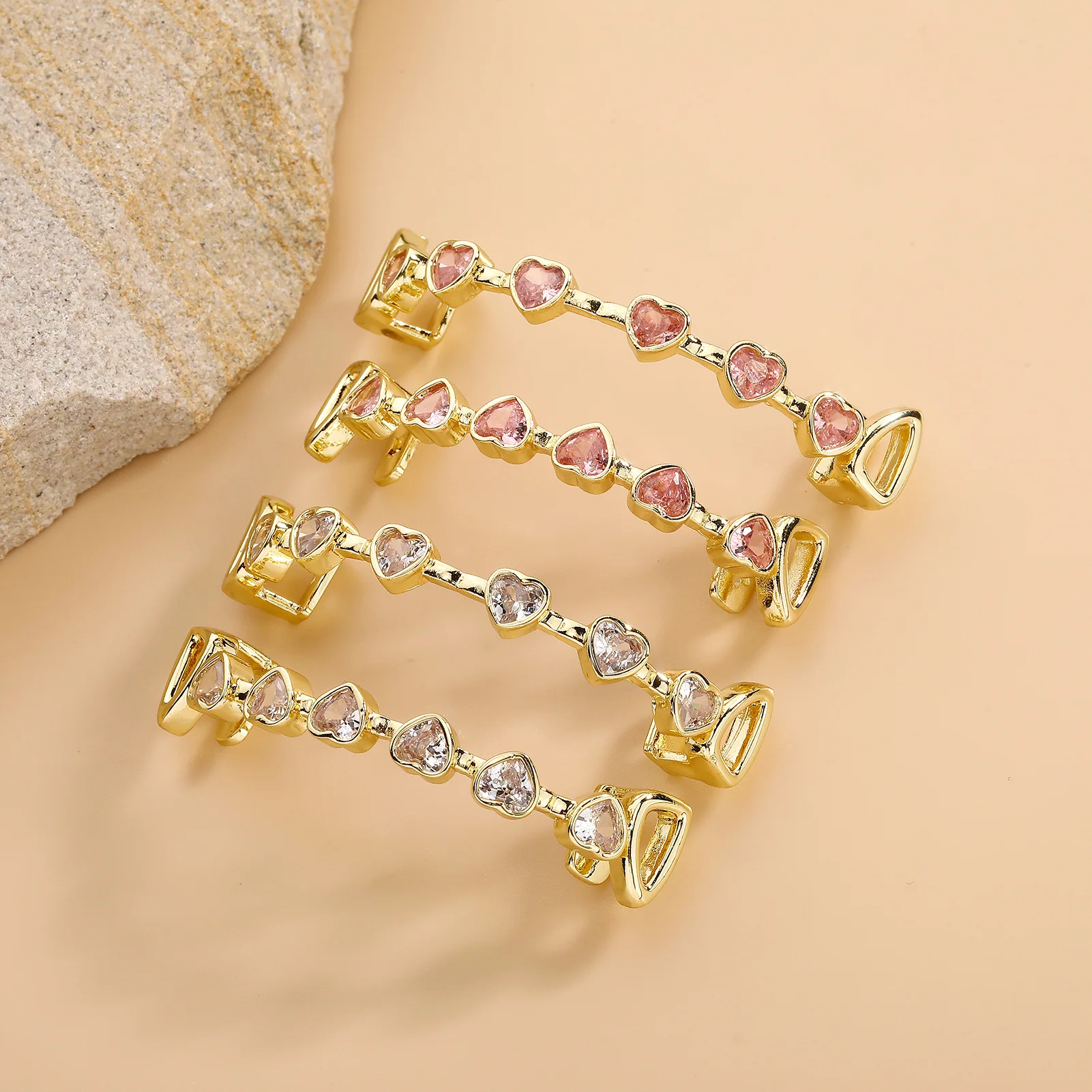 JINAO Wunderschönes, eisrosa CZ-Stein-Grillz-Set mit 8 Zähnen, Glücks-Herz-Design, für Männer und Frauen, Ober- und Unterkiefer, glänzender Stern-Grill, Punk-Rapper, Weihnachten – Detail 10