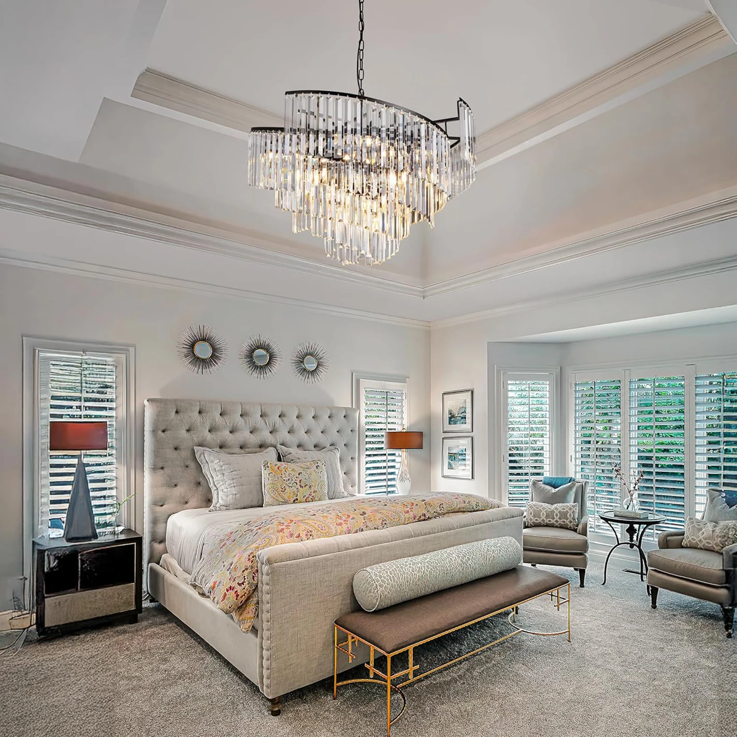 

TOCHIC Modern Luxury Crystal Chandelier For Living Dining Room Home Hanging Light Fixture Black Spiral Design High Ceiling Lamp