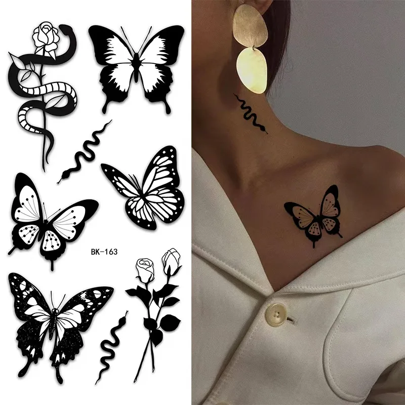 Wholesale 100 Pack Temporary Tattoo Water Transfer Stickers Butterfly & Flower Designs Non-Toxic Body Art for Women Girls Festiv