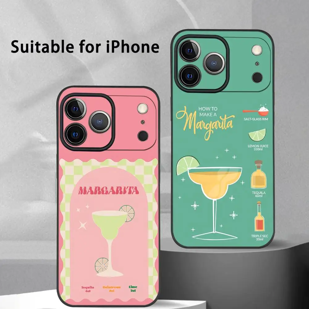 

Margarita Cocktail Art Phone Case For IPhone 17 16 15 14 13 12 11 Pro Max Plus Mini Black Frosted Soft Shell Funda