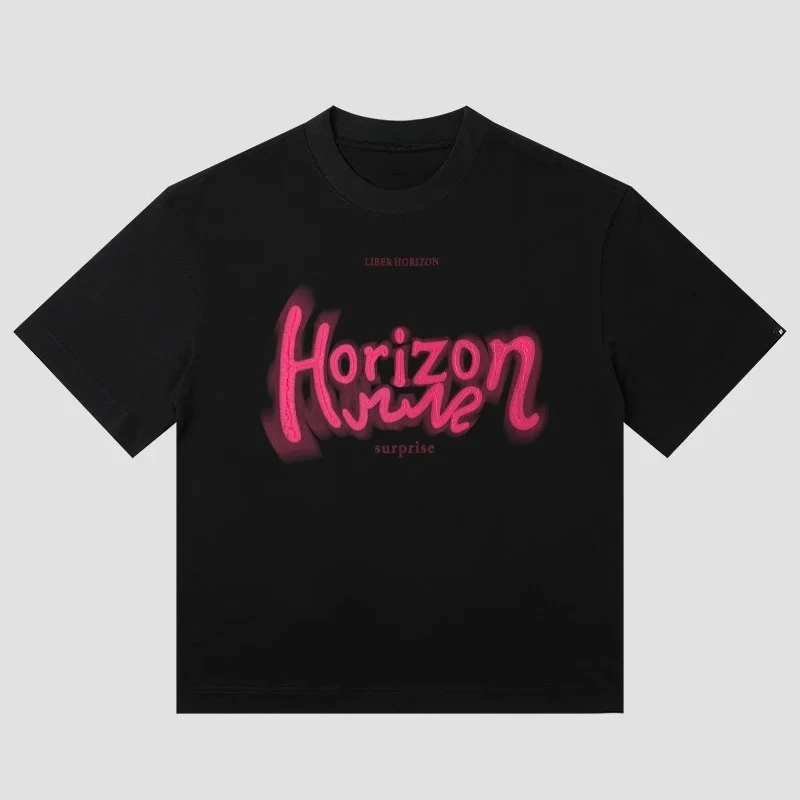 Family Matching T‑Shirt Horizon Vibe Neon Glow Effect Front Print Pink Cursive Script Text Cropped Street Short Sleeve Tee