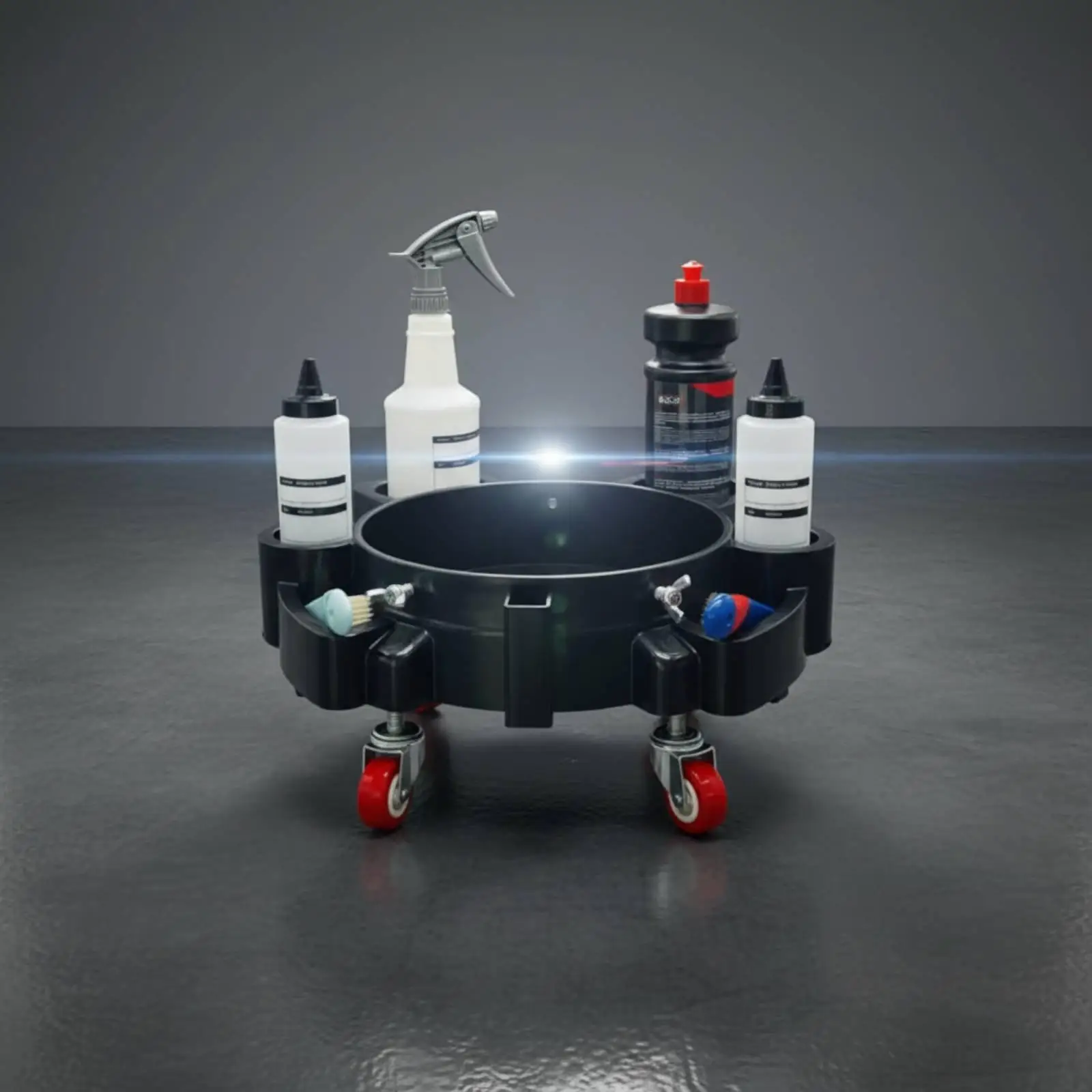 Heavy Duty Plastic Car Wash Bucket with Pedal Brakes and Caster Wheels for Mobile Cleaning