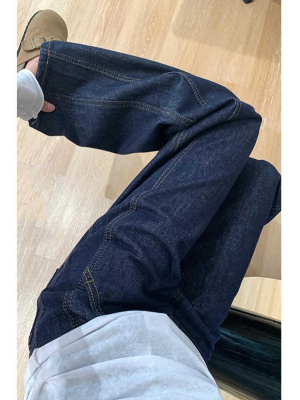 بالإضافة إلى حجم الجينز الأزرق العميق واسعة الساق المرأة عالية الخصر مستقيم فضفاض المناسب الكمثرى القرد الجسم التخسيس بنطلون الخريف جديد Arr... #4