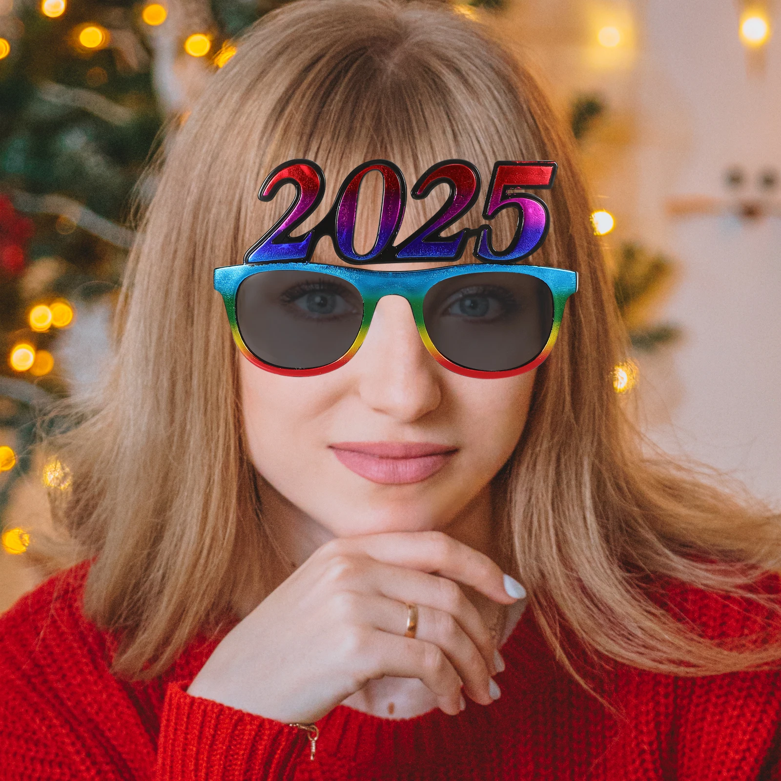 

2025 New Year Eyeglasses Square Number Material Photo Prop For Party Decor Plastic Eyewear Light Stylish 2025