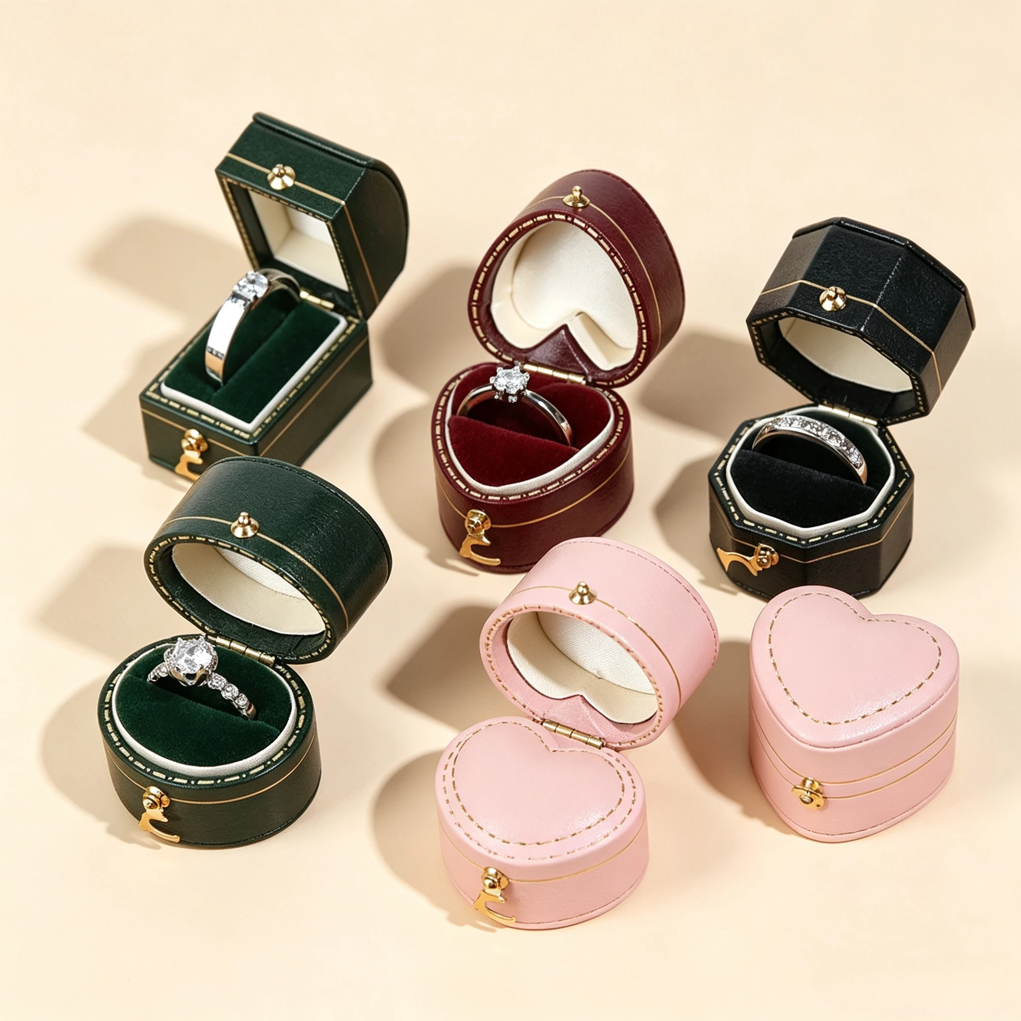 Ring Box for Wedding Proposal Engagement for Men Women Luxury Premium Ring Jewelry Gift Holder Box W/ Gold Trim Button Design