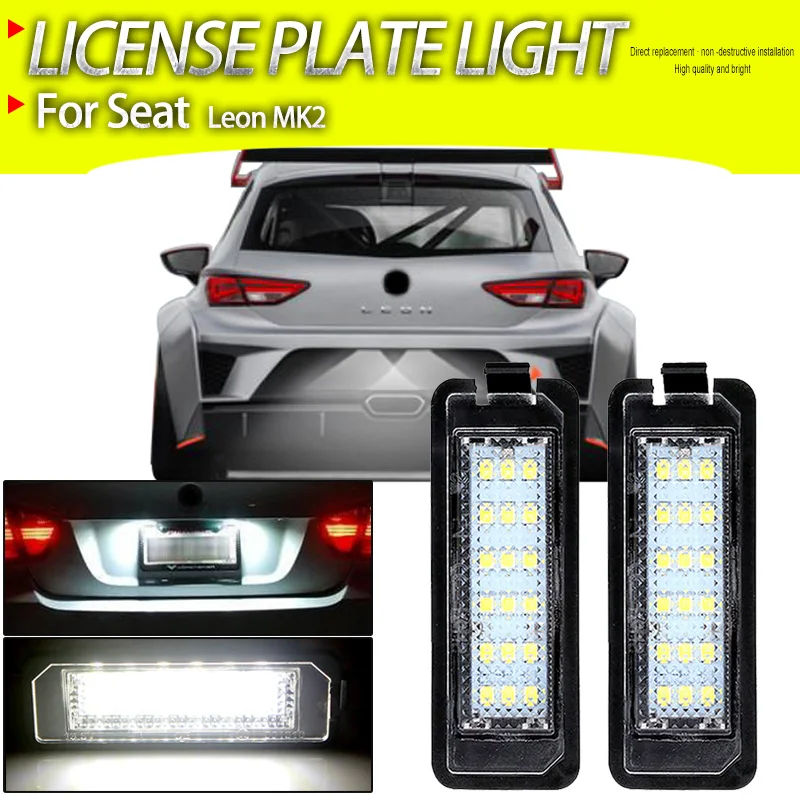 

2Pcs Canbus No Error White Ice Blue LED License Number Plate Light For Seat Leon MK2 1P1 2005 2006 2007 2008 2009 2010 2011 2012