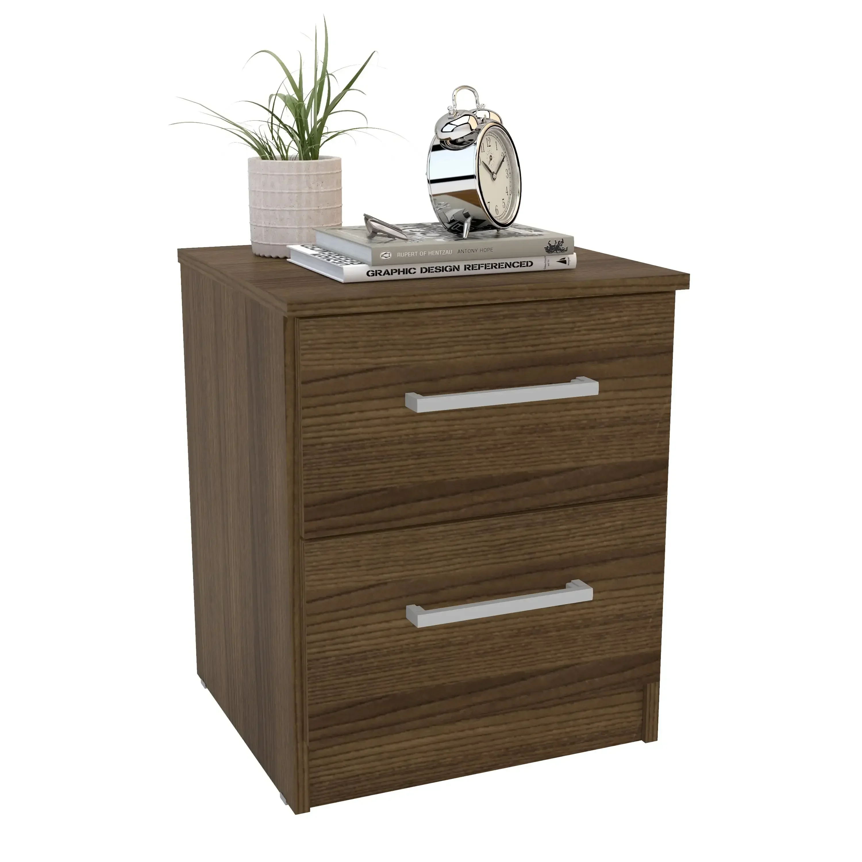 Juliette Modern 2 Drawer Nightstand, Walnut