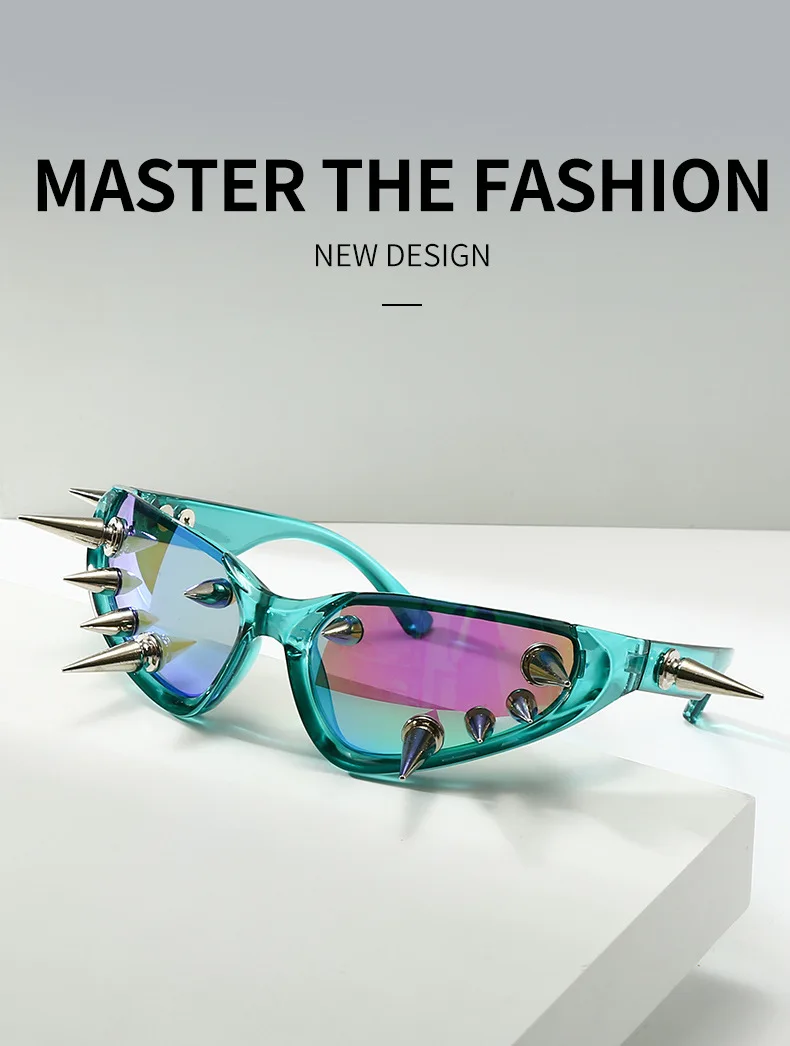 Cyberpunk DIY Unisex Übertriebene Sonnenbrille Niete Motorrad Stil Hip Hop Streetwear Brille Handgemachte Optische Brillen – Detail 2