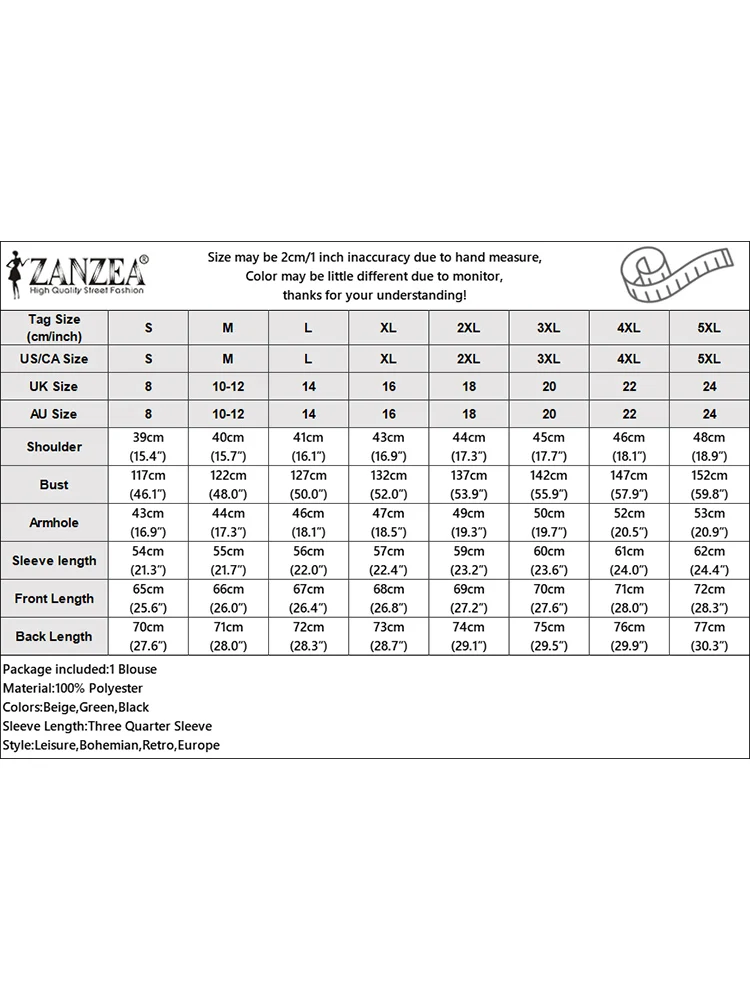 ZANZEA-Chemisier imprimé à manches 3/4 pour femmes, chemise élégante, col rond, boutons vers le haut, tunique de travail décontractée d'été, mode automne, Y-2024