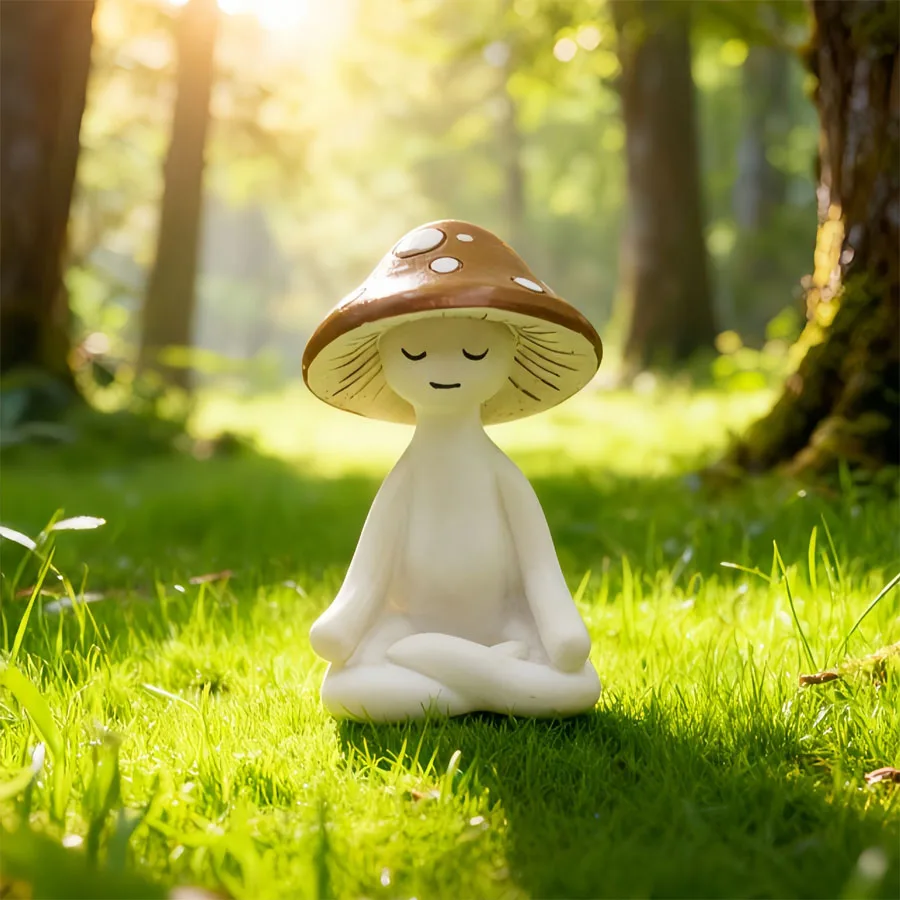 Meditating Mushroom Resin Figurine, Home Living Room & Outdoor Scene Decor Ornament