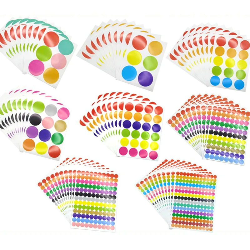 6-45mm Colored Dot Decorative Circle Stickers  Office Diary Decoration Sticker For Various Packaging Content Food Catalog Labels