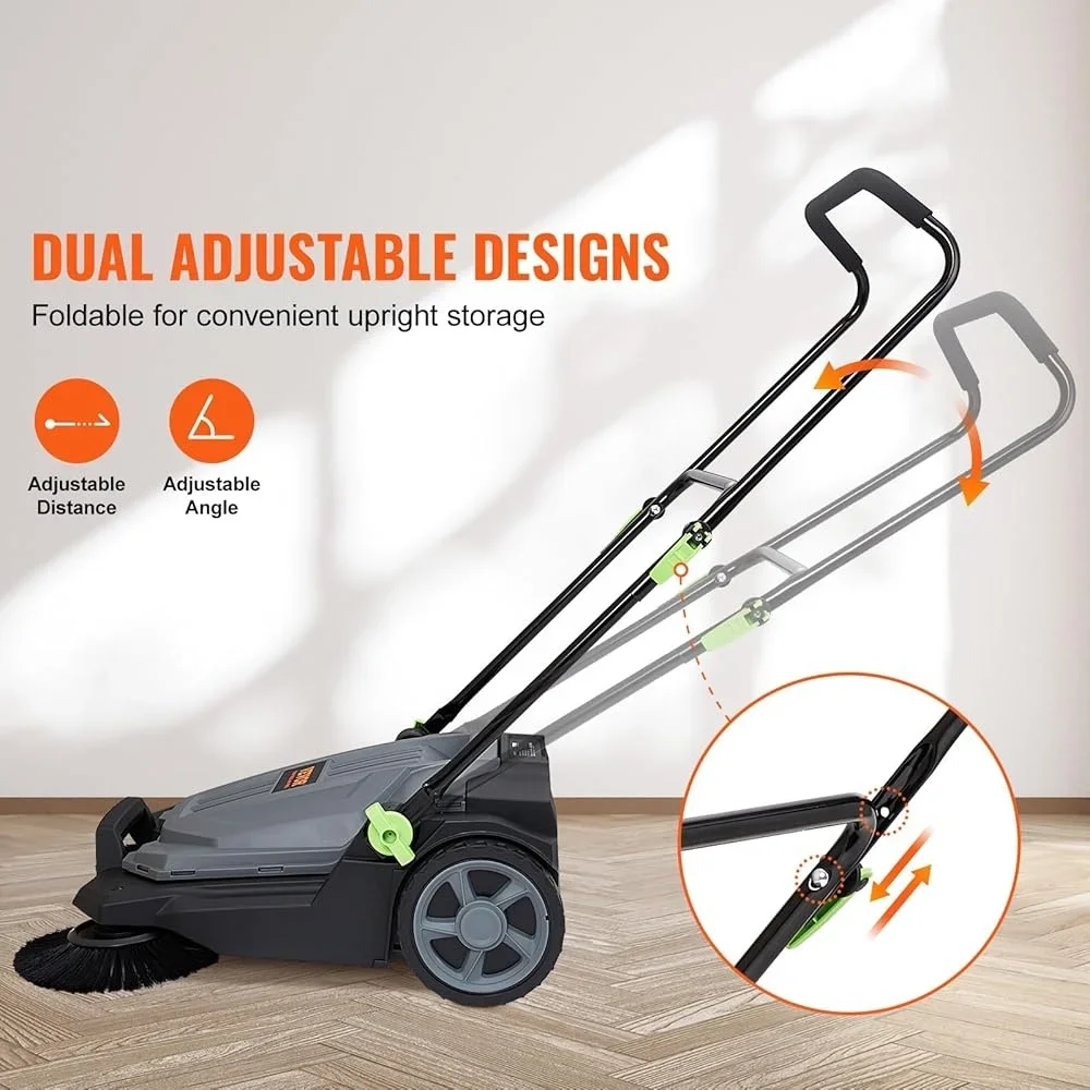 المشي خلف اليد دفع مكنسة الأرضية غير الكهربائية سعة كبيرة 5 جالون حاوية النفايات سهلة المناورة دليل خفيف الوزن #6