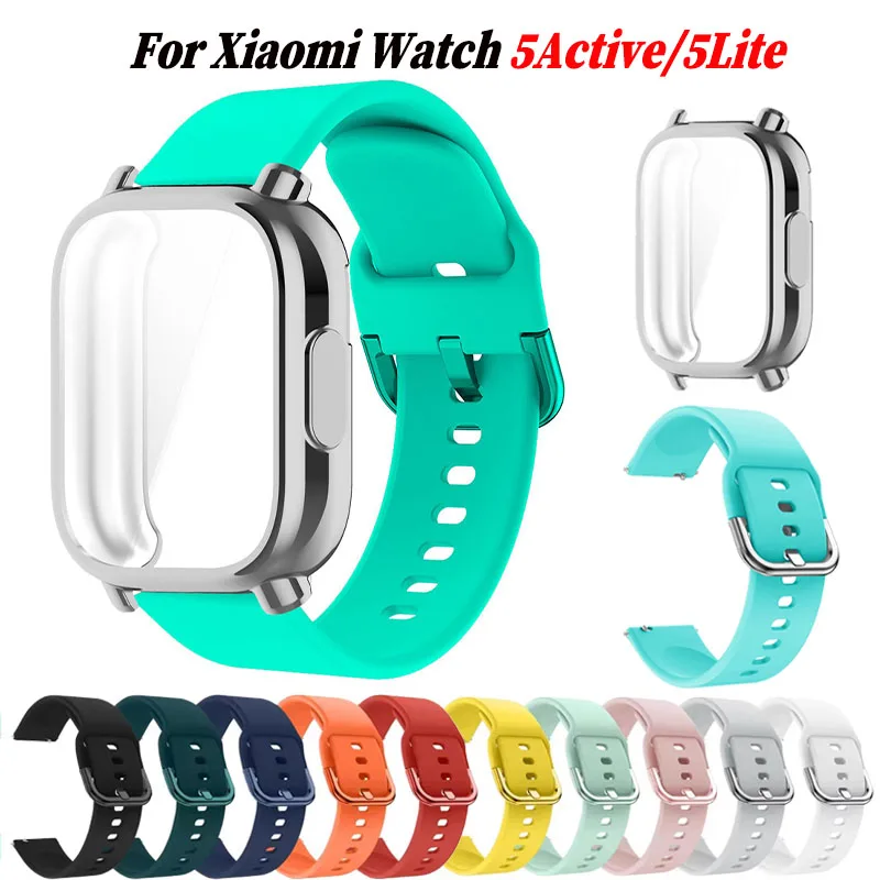 Schutzhülle + Silikonarmband für Xiaomi Redmi Watch 5 Active/5Lite, vollständige Displayschutzfolie aus TPU, weiche Schale und atmungsaktives Sportarmband