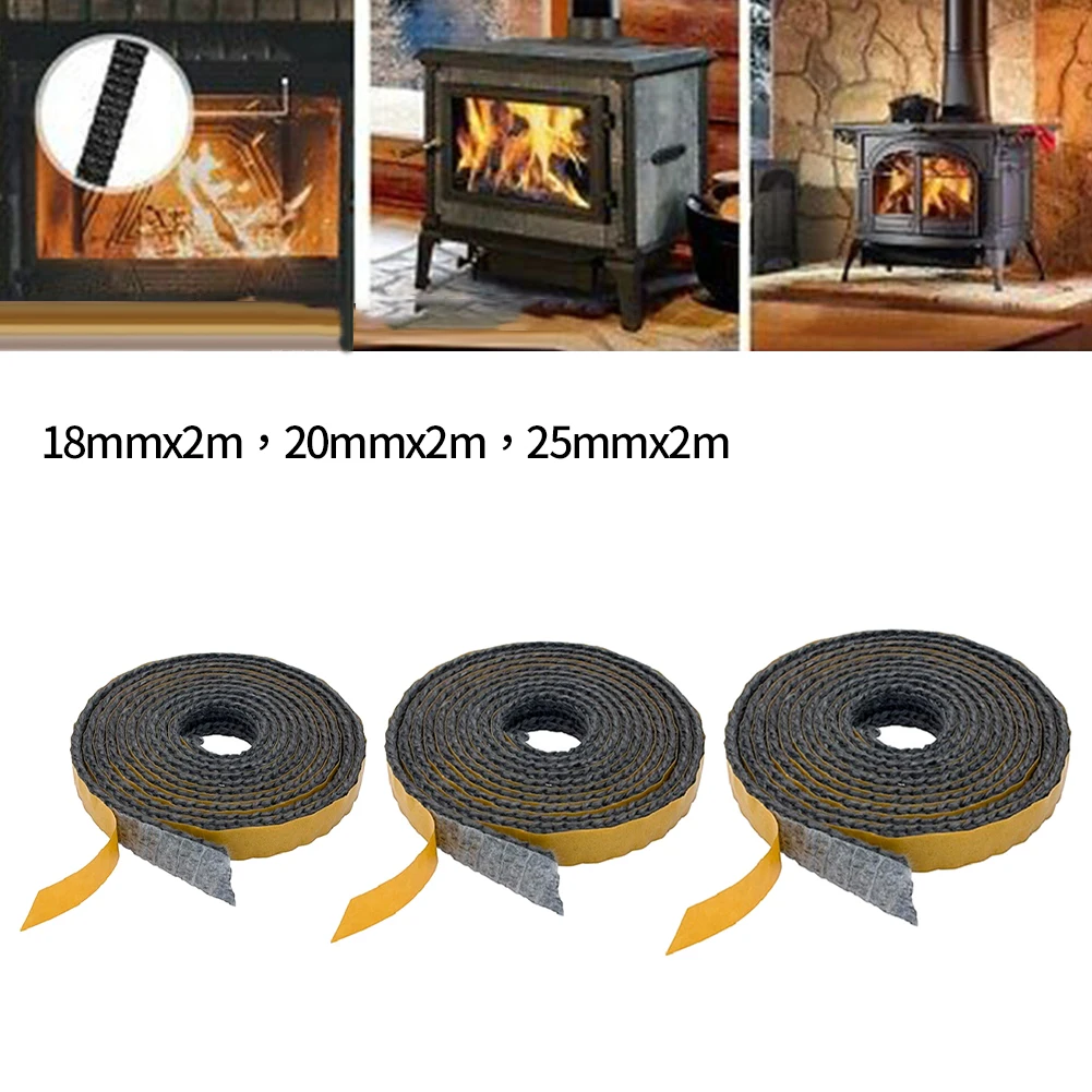 18/20/25mmx2m Black Flat Stove Rope Self Adhesive Fiberglass Seal Stove Fire Rope Fireplace Door Sealing Gasket Cord Replacement