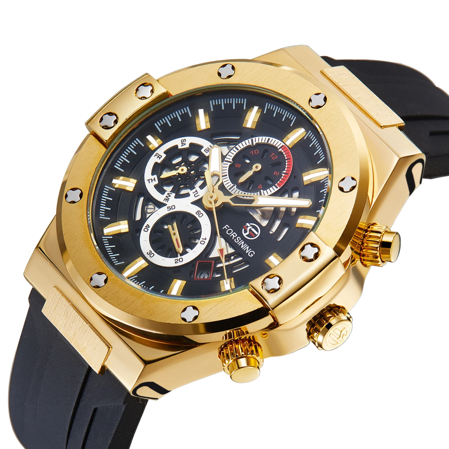 

Forsining Custom Classic Stylish Business Skeleton Mechanical Watch Date Water-Resistant Automatic Self Wind Men's Watch New