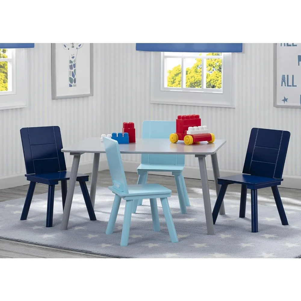 

Kids Table and Chair Set (4 Chairs Included), Grey/Blue, Children Furniture Sets