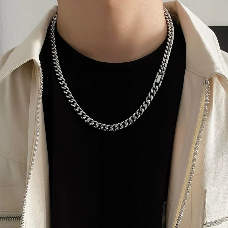 6/8 MM Stainless Steel Cuban Chains Necklace for Men Women Hiphop Punk Neck Chains Classic Cuba Necklaces Male Steel Chains New