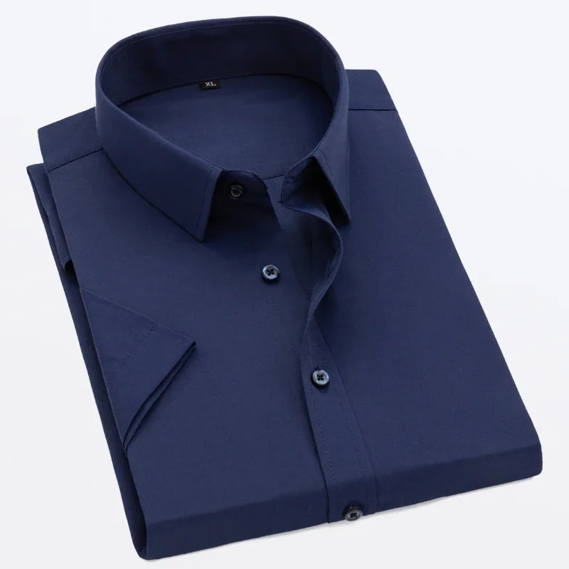 Men Short Sleeve Shirts Summer Ice Silk Light Thin Solid Business Casual Slim Fit White Shirts Classic Fashion Men Clothing