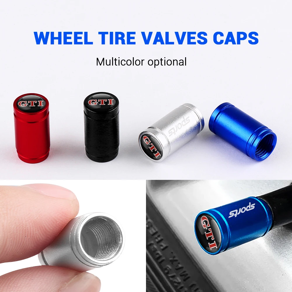 4pcs Metal Car Tire Valve Caps Tyre Wheel Stem Air Valve Cover For Volkswagen VW R RLINE GTI Golf Blue Motion Polo Tiguan Touare