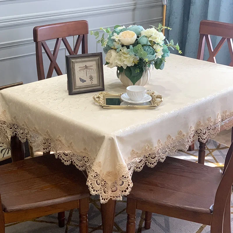 Tablecloth Dining Table Cloth European PU Leather Waterproof Rectangle Table Cover Embroidered Lace Christmas Wedding Decor