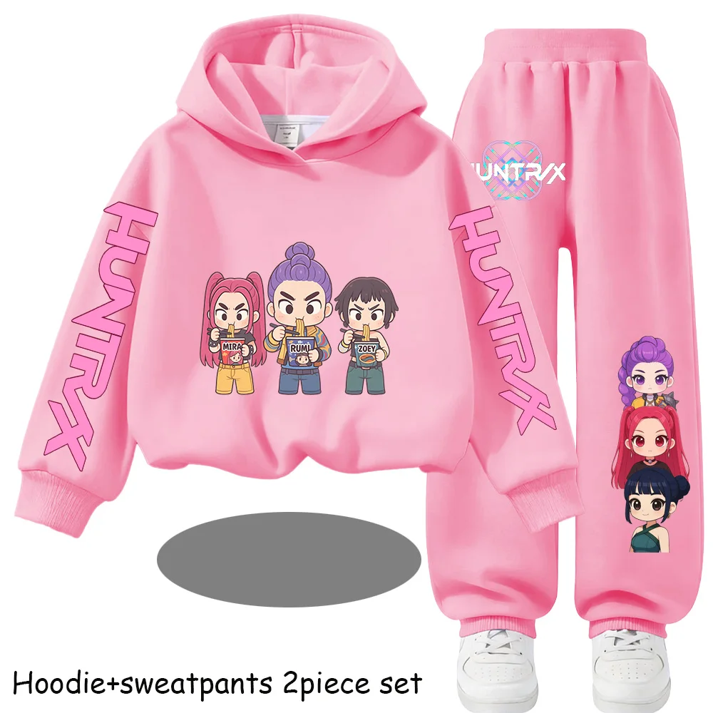 Hot 2026 Children HoodiesUnisex Set Kpop Demon Hunters Kawaii Pullover Sweatshirt Anime Trucksuit Cartoon Girls Boy Kids Clothes
