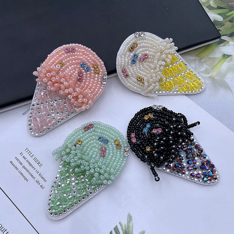 1PCS New hand-sewn beaded rhinestone ice cream patches for clothing shoes hats socks and accessories DIY patches