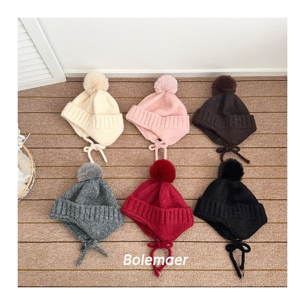 

Cute Pom Pom Kids Knit Hat Autumn Winter Children's Pullover Hat for Boys Girls Outdoor Warm Knitted Ear Protection Hat