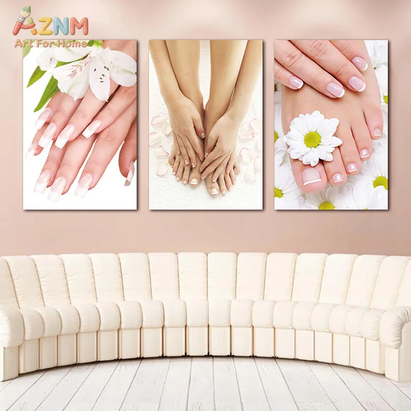 AZNM Beauty Salon Manicure Pedicure Floral Canvas Wall Art Fashion Nail Spa Poster Aesthetic Decor Painting For Bathroom Home Wa