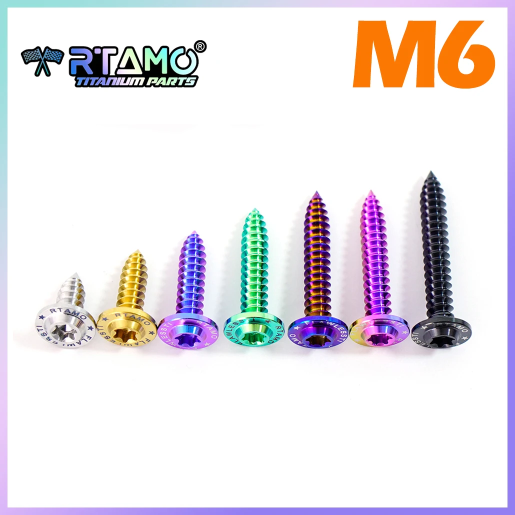 RTAMO Gr5 Titanium Self-Tapping Screw M6X15/20/25/30/35/40 Motorcycle Fairing Bolt High Strength