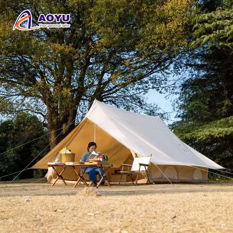 

AOYU High Quality 5M 2 Door 4-6 People Waterproof Canvas Bell Tents Camping Outdoor Cotton Camp Marquee Belle Tent