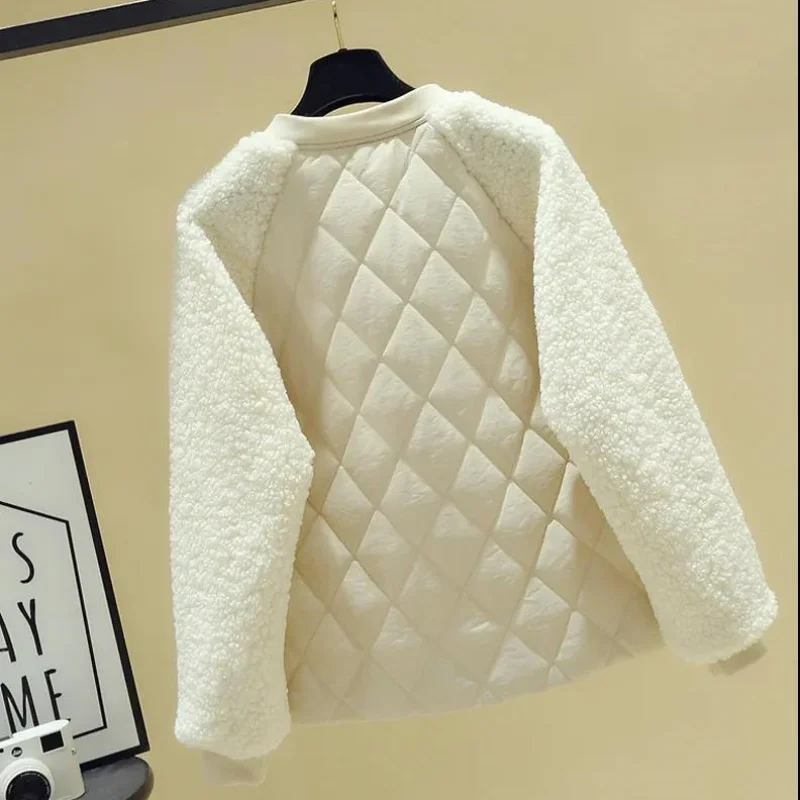 Women Winter Patchwork Warm Thicken Coat Long Sleeves Zipper Cardigan Loose Furry Plush Plus Size Outerwear Lady Padded Clothes