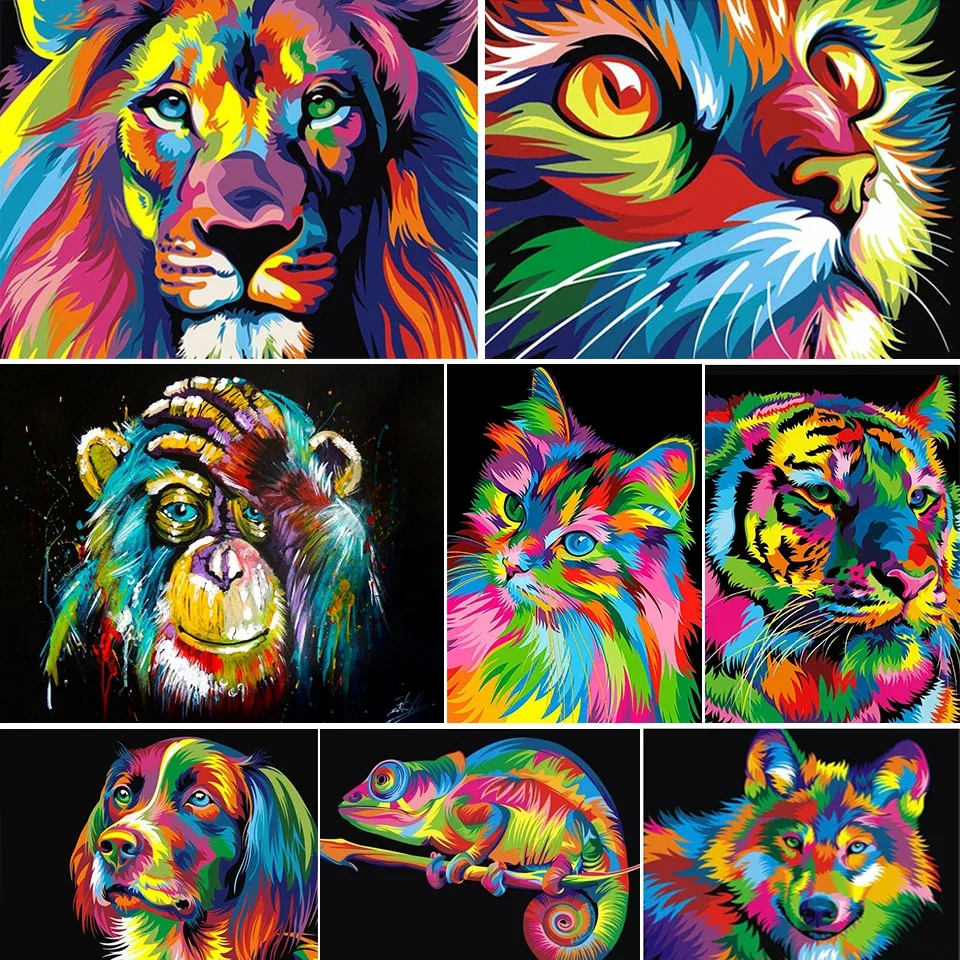 5D Diamond Painting Animals Cross Stitch Kit Full Drill Embroidery Mosaic Art with Rhinestones - Lion Tiger Cat Dog Picture Gift