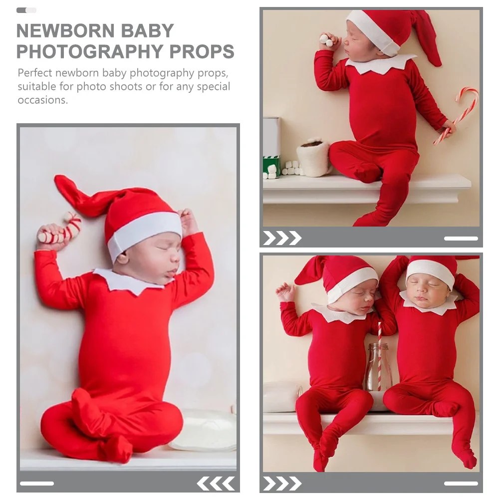 

1Set Newborn Xmas Photography Romper Baby Bodysuit Long Sleeve Outfit Hat Collar Party Prop Baby Romper Infant Bodysuit