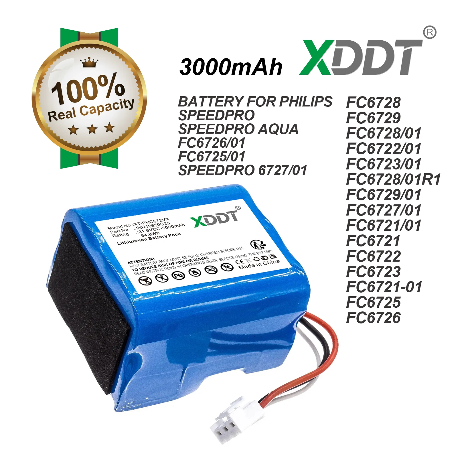 3000mAh Vacuum Battery For Philips FC6723, FC6721-01,FC6725, FC6726, SpeedPro 6727/01, FC6728,FC6729,FC6728/01, FC6728/01R1