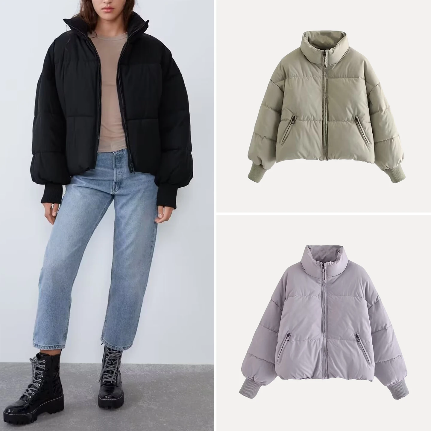 

Warm ort Coat Women's Sle Long Sve Stand Collar Autumn New Arrival Z Commute Loose Fit Pure Color Zipper Closure