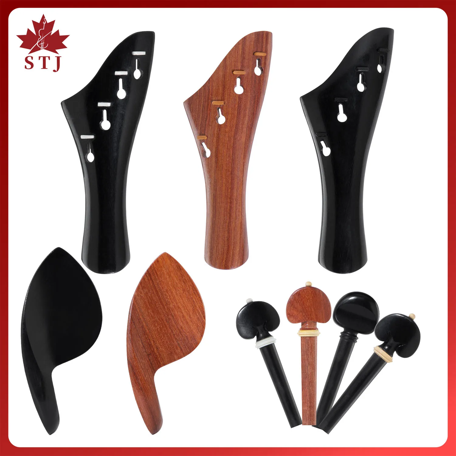 4/4 Violin Complete Accessories Replacement Violin Rosewood Tuning Pegs/Tailpiece/Chinrest/Tail Nail Fiddle Parts