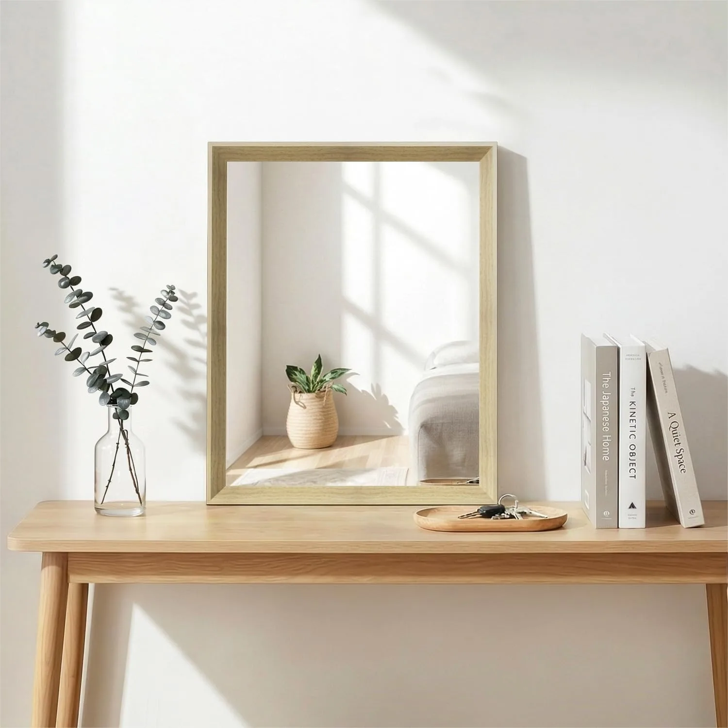 

16x20 Rectangle Wall Mirror with Oak Wood Effect Frame, Shatter-Resistant Tempered Glass for Bathroom Living Room