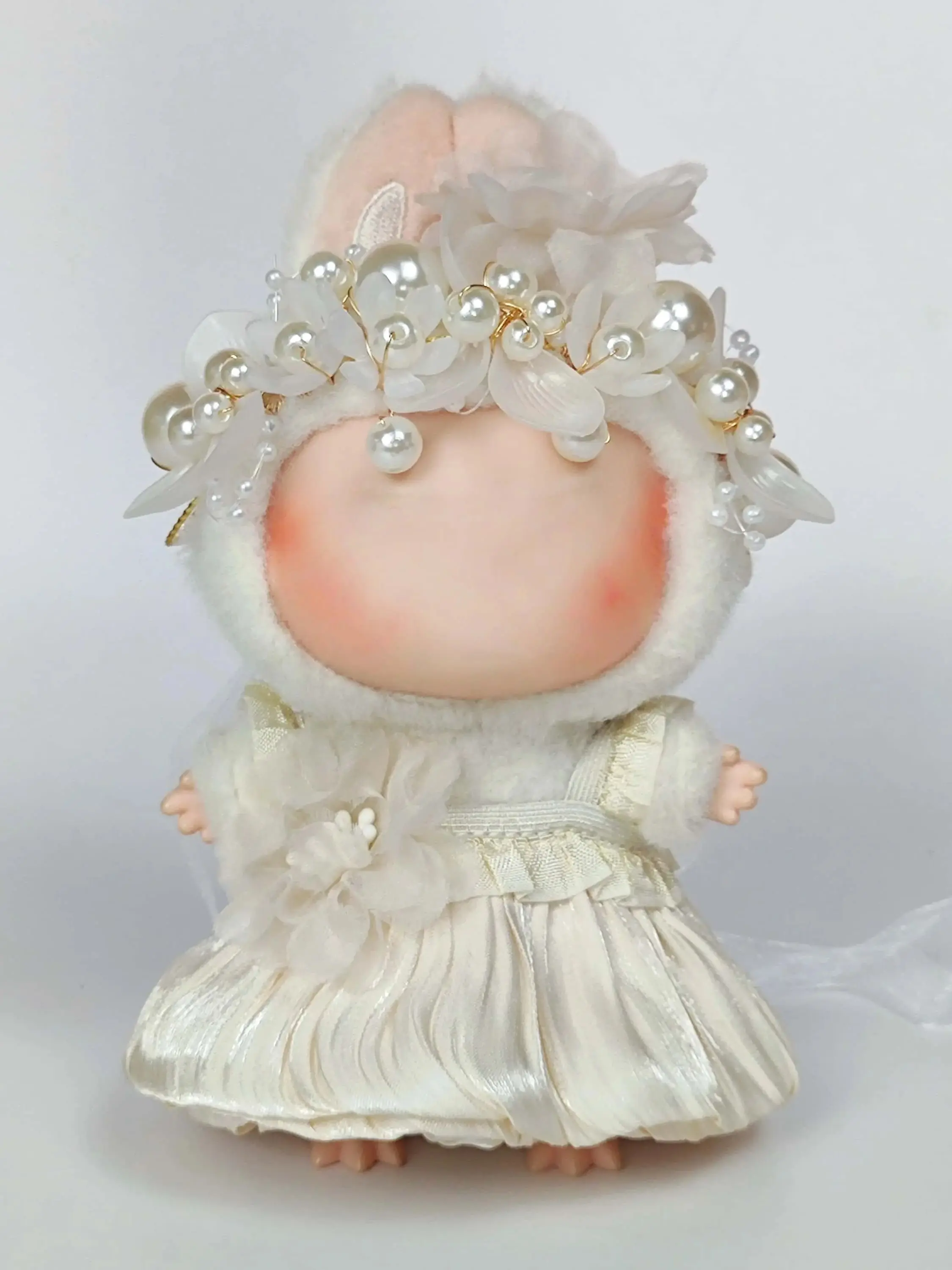 Роскошное плюшевое свадебное платье, одежда для кукол для Labubu I II, корейский стиль, пушистое романтическое свадебное платье, костюм с цветочной шляпой для Ladbubu