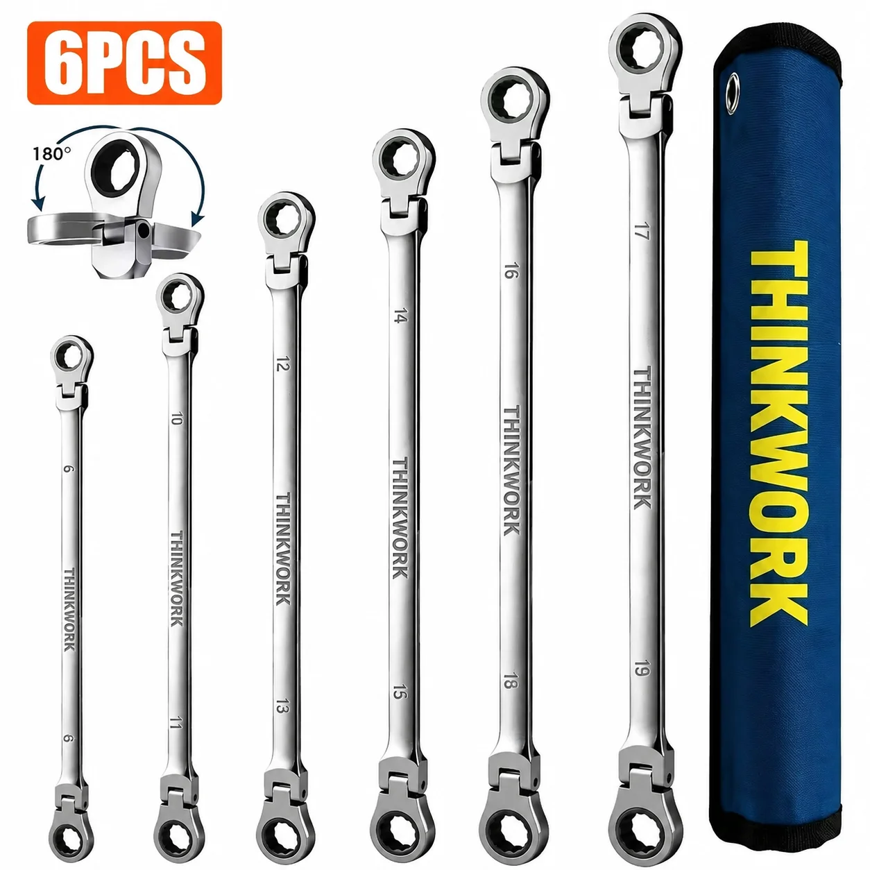 5-Piece Extra Long Box End Wrench Set, Metric 8mm-19mm, 6 Point Extended Bolt Extractor Wrench, CR-V Labor-Saving Aviation Spanner, Comes With A Rolling Pouch For Easy Storage, Organization, And Portability, For Car, Motorcycle & Bicycle Repair