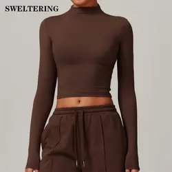 High Neck Yoga Shirts Women Long Sleeve Fitness Running Push Up Gym Clothes Workout Dry Fit Breathable High Elastic Sports Top