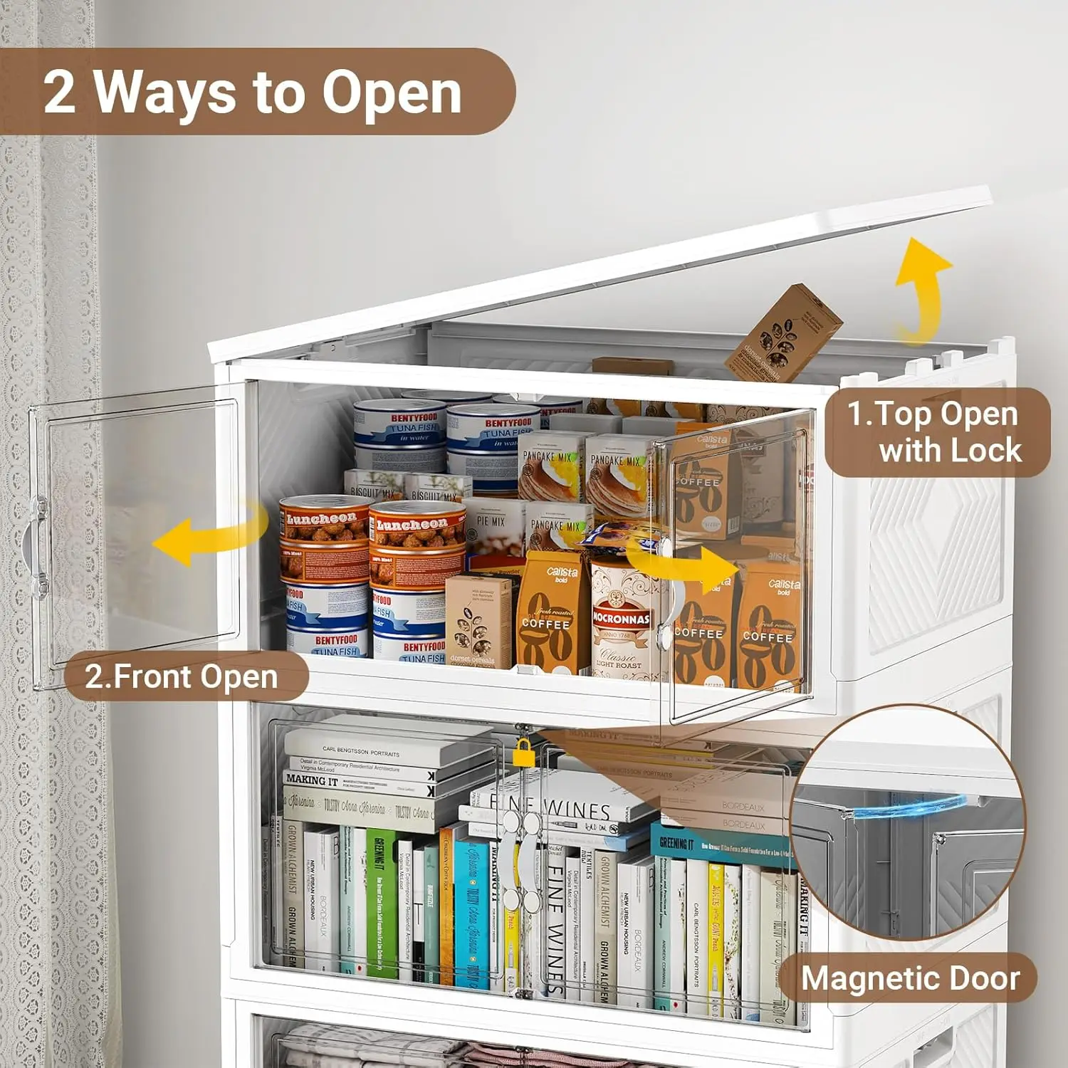 صناديق تخزين كبيرة قابلة للتكديس 640 كيو تي، منظم بلاستيكي شفاف سعة 160 جالون مع غطاء وعجلات، 4 عبوات باللون الأبيض #3