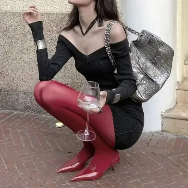 

Party Wear Wine Red Pantyhose Erotic Women's Bodystockings Sexy Lenceria Sheer Tights Transparent Night Club Legging Calcetines