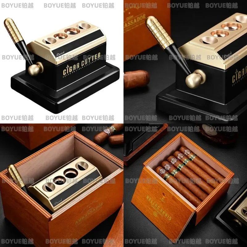 Sharp O Shape Four Cut Hole Desktop Cigar Cutter V Shaped Guillotine Clipper for Premium Smoking Accessories High Precision
