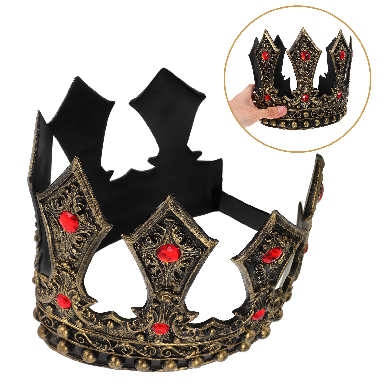 

Adjustable Rhinestone King Crown For Men Medieval Crown Birthday Wedding Halloween Party Costume Props Plastic Crowns