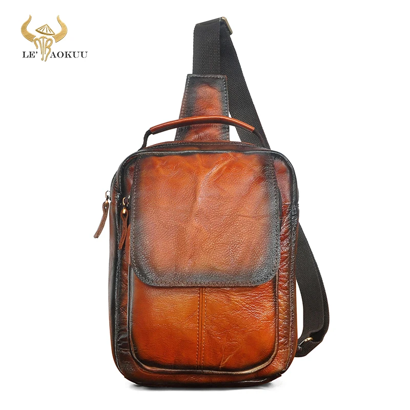 

Hot Sale Natural Real Leather Men Travel Triangle Chest Sling Belt Bag Design 8" Tablet One Shoulder Strap Bag For Male 20154